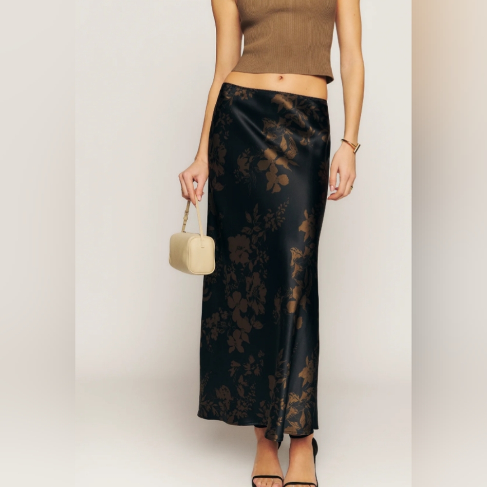 ISO reformation layla silk night garden skirt